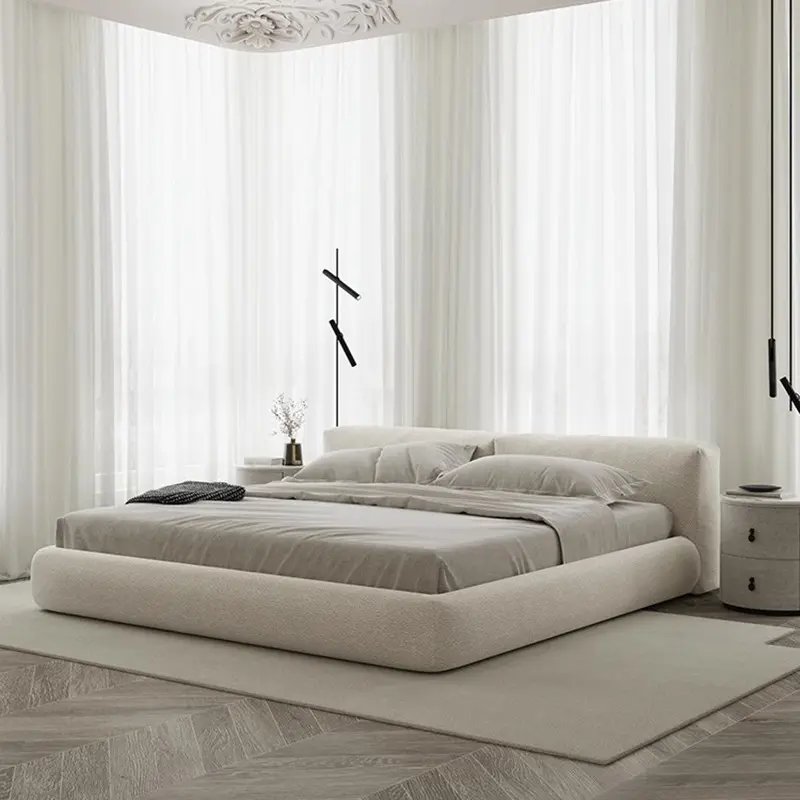 French Cream Style Light Luxury Bed Bedroom Furniture Down Soft Modern Simple Fabric King Size Bed