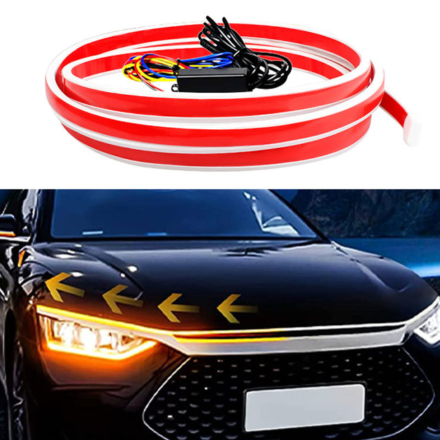 Auto Engine Decoration Flexible DRL Daytime Running Light Strip Led Scan Starting Turn on Signal Yellow White Car Hood Led Light