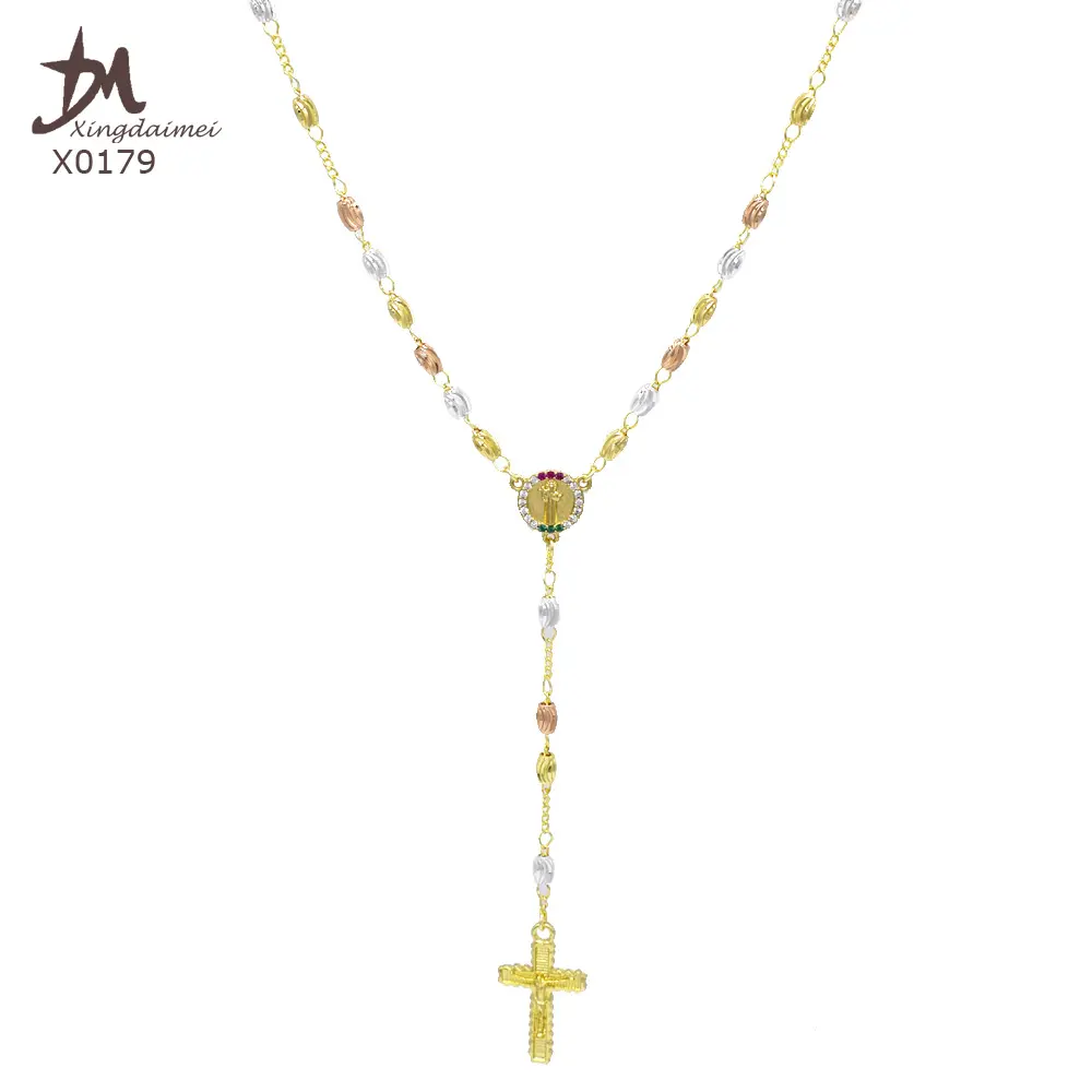 Collar de oro con cuentas de 3 colores, venta al por mayor, Rosario de la Virgen María, 3 colores, X0179