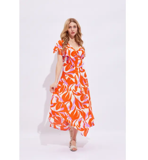 New arrivals floral printing chiffon women clothing sexy casual dresses elegant formal ladies holiday fashion casual dresses