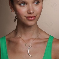 Collier Gemnel pour femme, à porter au quotidien, avec des breloques en argent opale bleu et blanc, lune et étoile