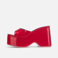 Xinzirain taille personnalisée 35-43 sandales compensées d'été pour dames bout ouvert couleur unie en cuir verni sandales à talons à semelle épaisse pour femmes