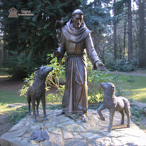 Statue de Saint François d'Assise en bronze grandeur nature avec animaux, sculpture populaire TREVI - Product Image 1