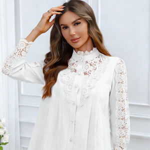 Nouvelle Blouse Élégante et Exquise en Dentelle Brodé Simple pour Femme, Collection Printemps/Été 2026, Manches Longues Décontractées en Coton Tricoté, Tendance Actuelle - Product Image 1