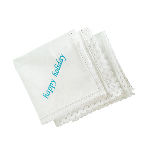 Wholesale Custom Brand Fashion White Lace Scallop Edge Lady Monogrammed Cotton Embroidered Wedding Handkerchiefs for <strong>Happy</strong> <strong>Tears</strong> - Product Image 3