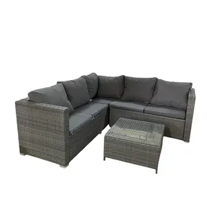Semua Cuaca Kayu Aluminium Ayunan Rotan Patio Set Sofa Tempat Tidur Luar Ruangan Bagian Jati Bentuk L Sofa Taman