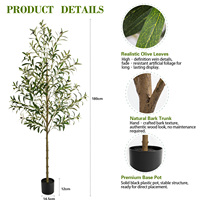 Künstlicher Olivenbaum 180cm mit Früchten zum Fabrikpreis, Premium Schwarzer Topf, UV-Beständig für den Garten