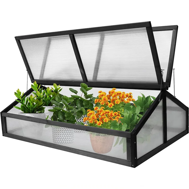 Yükseltilmiş bahçe yatakları arayan şeffaf plastik tahta cam ile taşınabilir küçük Mini balkon sera