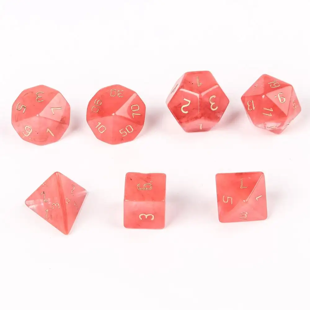 Dadu Batu Semangka Merah Polihedral 7 Buah/Set 100% Ukir Buatan Tangan Batu Alam