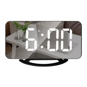 Table and desktop LED time display with alarm snooze function dual USB charging ports digital mirror clock