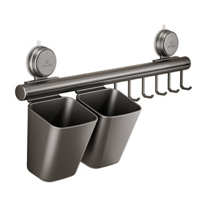 ตะขอแขวนรางเลื่อนในครัวพร้อมถังเก็บของติดผนังแบบไม่ต้องเจาะ ที่จัดระเบียบอุปกรณ์ทำครัว สีเทาปืน - Product Image 5