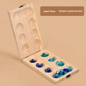 Jeu de société Mancala, jeu de table classique et amusant avec plateau en bois, 48 pions en verre Mancala et jeux pour 2 joueurs, pour adultes et enfants - Product Image 5