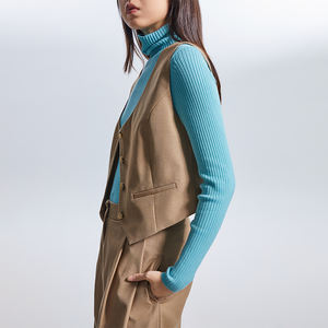 Personnalisé à la mode automne couleur unie à manches longues pull côtelé Slim Fit pull pull à col roulé pour les femmes - Product Image 2