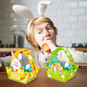 Ensemble de 4 paniers de <span class=keywords><strong>chasse</strong></span> aux œufs de Pâques colorés en papier réutilisable pour les enfants, pour les célébrations de Pâques et les boîtes cadeaux - Product Image 3