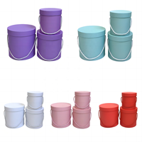 En stock (personnalisation acceptée) – Lot de 3 boîtes rondes unies sans logo – Boîte à fleurs, emballage, seau à fleurs, seau rond avec corde