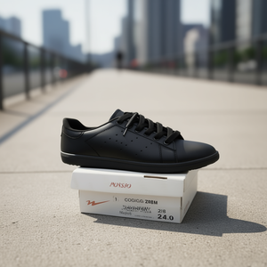 Sneakers da Corte in Vera Pelle Nera 286, Punta Rotonda, Allacciatura, Suola in Gomma Traspirante, Intersuola in EVA, Scarpe Casual per Tutte le Stagioni - Product Image 2