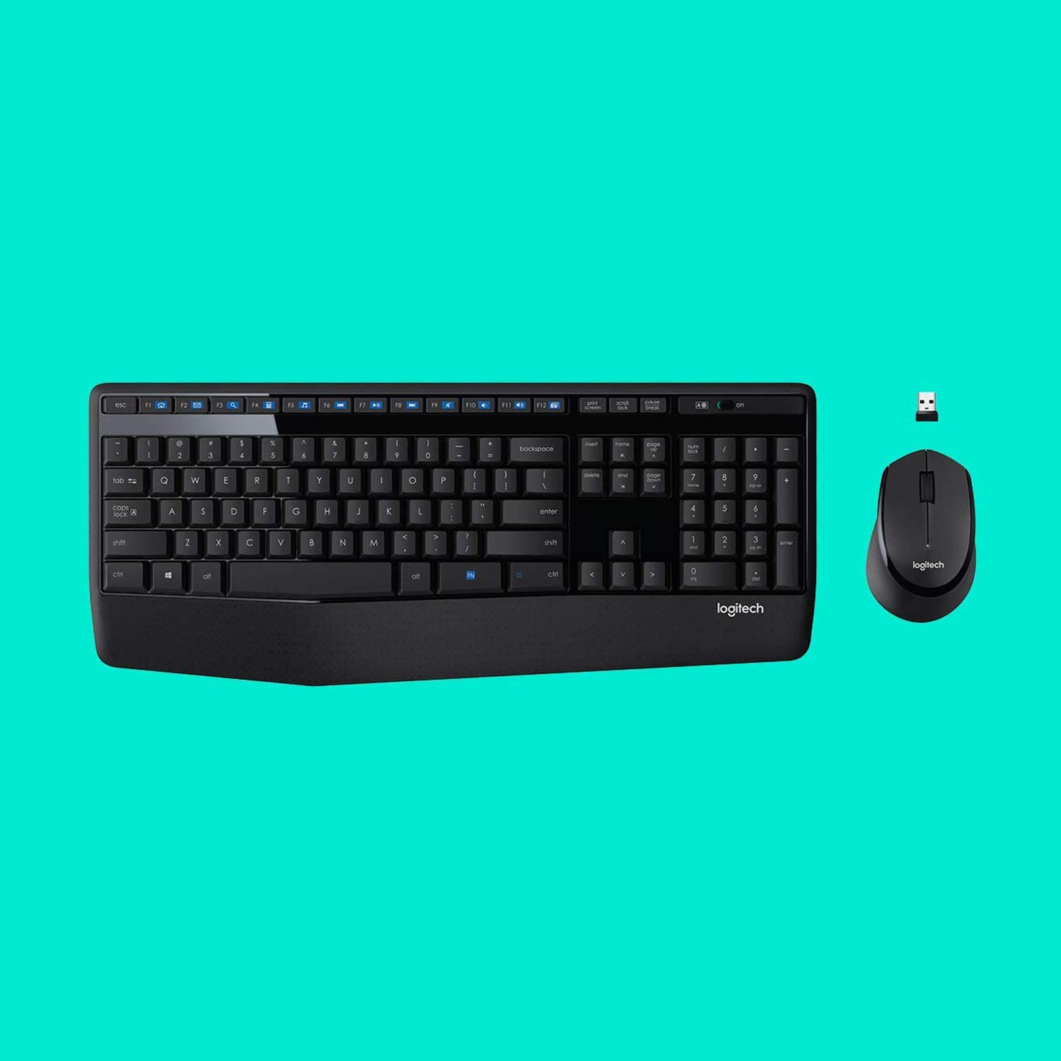 Беспроводная мышь и клавиатура Logitech MK345, комбинированная полноразмерная клавиатура с упором для ладони и удобной черной мышей для правшей