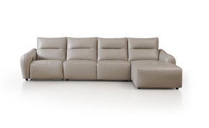 Sofá Moderno en Forma de L, de Cuero Genuino, Asiento Extendido Cómodo, Patas Metálicas Convertibles, para Sala de Estar/Apartamento, Diseño Confortable - Product Image 5