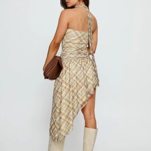 Nouvelle Arrivée Robe Mini Tendance Coupe Irrégulière en Coton 100% à Carreaux Style Urbain pour l'Été, Étiquette Personnalisée Marque Sweet Hot Girl - Product Image 2