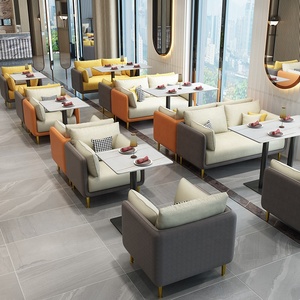 Ensemble de table et de chaises pour <span class=keywords><strong>restaurant</strong></span> commercial, revêtement en tissu, style moderne, métal, bois, mousse haute densité, durable, respectueux de l'environnement - Product Image 1