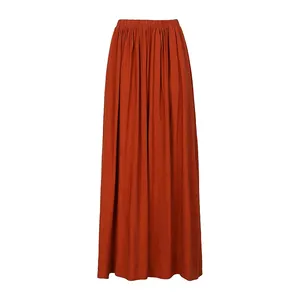 Custom Embroidery Causal High Waist Double Side Slit Pleated Maxi Long Skirt