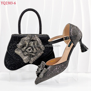 YQ2303 nouvelle arrivée Design italien vert femmes mode strass perle bout pointu talons aiguilles <span class=keywords><strong>sandales</strong></span> femmes chaussures et sac ensemble - Product Image 2