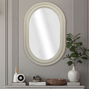 Specchio <span class=keywords><strong>da</strong></span> <span class=keywords><strong>Parete</strong></span> Ovale Bianco Crema con Doppia Cornice a Forma di Capsula, Moderno e Minimalista per Bagno, Ingresso, Arredamento Casa, Vendita all'Ingrosso - Product Image 4