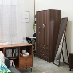 Factory Wholesale Closet Wood Veneer 3-Door Armoire with Two Drawers Four Shelves and <b>Hanging</b> Rod - Product Image 2