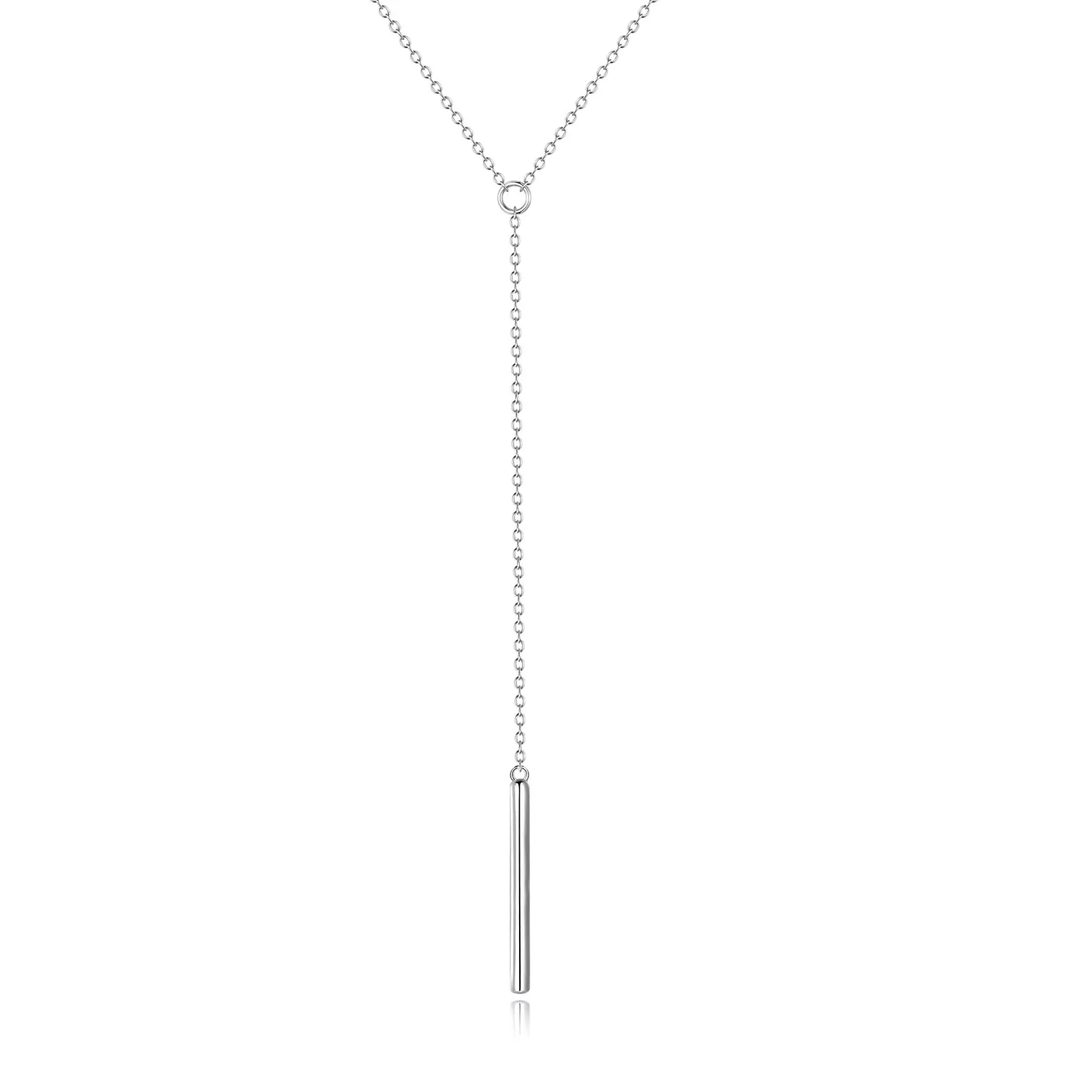 Long Silver Lariat N Minimalist Drop Y Chain Pendant Vertical Bar Dangle Necklace