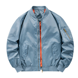 Chaqueta Bomber de Hombre al por Mayor, Casual, Minimalista, con Estampado, Cuello Alto, Transpirable, con Cremallera, de Tela Fina de Lana, Ajuste Holgado, para Otoño, OEM - Product Image 6