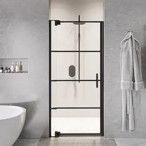 Popular Design Bathroom 8 Mm Black Aluminum Grids Pivot Glass Shower Doors Bath Shower Cabin
