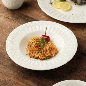 Vaisselle en céramique moderne de luxe à motifs en relief, Assiette occidentale, Bol chapeau de paille, Assiette à poisson, Assiette à fruits rétro de luxe léger - Disponible en détail - Product Image 4