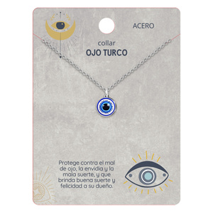 Collana occhio turco in acciaio Color argento con catena a maglie alla moda placcata in oro con zircone di perle diamantate per regalo o festa - Product Image 3