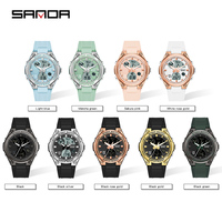 SANDA 6067 Jam Tangan Olahraga Antik Mewah LED Digital dengan Tali Silikon, Casing Aloi, Layar Ganda, Tahan Air, dan Alarm