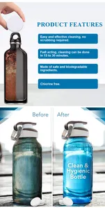 Comprimidos para limpeza de garrafas de água - livre de cloro e odores, remove manchas e odores teimosos