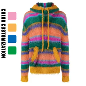 Pullover Mens Striped Knitted Mohair Hoodies Pullover Jersei Knit Design Jersei Jumper Knit Design Pullover Custom Hooded Sweater Jersei