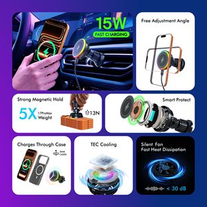 <span class=keywords><strong>Cargador</strong></span> Inalámbrico para Auto con Logotipo Personalizado, Semiconductor con Ventilador, Doble Refrigeración, Fuerte Imán, Soporte Magnético, RGB, para <span class=keywords><strong>iPhone</strong></span> - Product Image 2