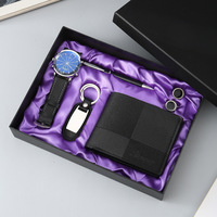 Set Hadiah Bisnis Pria untuk Tahun Baru dan Hari Ayah: Kacamata Hitam, Sabuk Kulit, Jam Tangan Quartz, Kancing Manset dengan Kotak Hadiah Elegan Berlogo Kustom