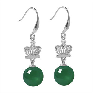 Sterling <b>Silver</b> Plated <b>Crown</b> Drop Earrings Green Chalcedony Women's Everyday Wear - Product Image 1