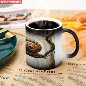 Frosted Black <b>Ceramic</b> <b>Mug</b> 11oz Heat Changing Magic Cup With Snail Forest Design - Product Image 5