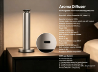 Diffuseur d'arômes intelligent sans eau, alimentation USB, 3 vitesses de brume, minuterie, télécommande, 4 huiles essentielles, contrôlé par application, 1 an, pour bureau