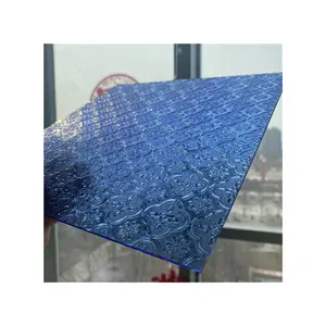 3mm-6mm blue flora glass Clear Moru Patterned figured Glass with CE, ISO9001 toughened safety privacy pattern glass for home