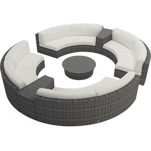 Inexpensive Outdoor Semicircle Sofas Rattan Wicker Patio Garden Sofa Set Furniture Waterproof Frame Character Style Living Room