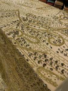 Tela Bordada de Alta Calidad con Cuentas y Cristales, Patrón Floral, Material de Encaje de Lujo para Vestidos de Novia, Ropa y Textiles - Product Image 2