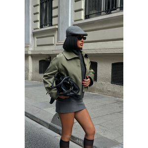 Gabardina Corta Vintage, Cruzada, con Cinturón, de Mezclilla, Seda, Impermeable, Rellena de Algodón, para Primavera y Otoño, Color Haki, con Botones Estampados - Product Image 4