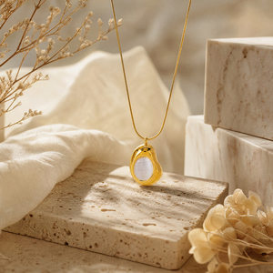 Collana con Ciondolo in Pietra Occhio di Gatto dal Design Geometrico, Catena in Acciaio Inossidabile Delicata sulla Pelle <span class=keywords><strong>per</strong></span> Donna, Gioiello Quotidiano - Product Image 2
