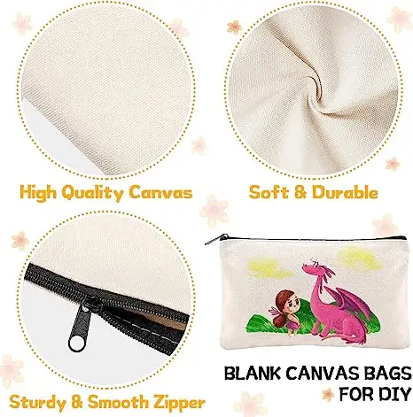 Wholesale Blank Plain Pencil Pouch Custom Cosmetic Bags Cotton Canvas Pencil Cases With Zipper
