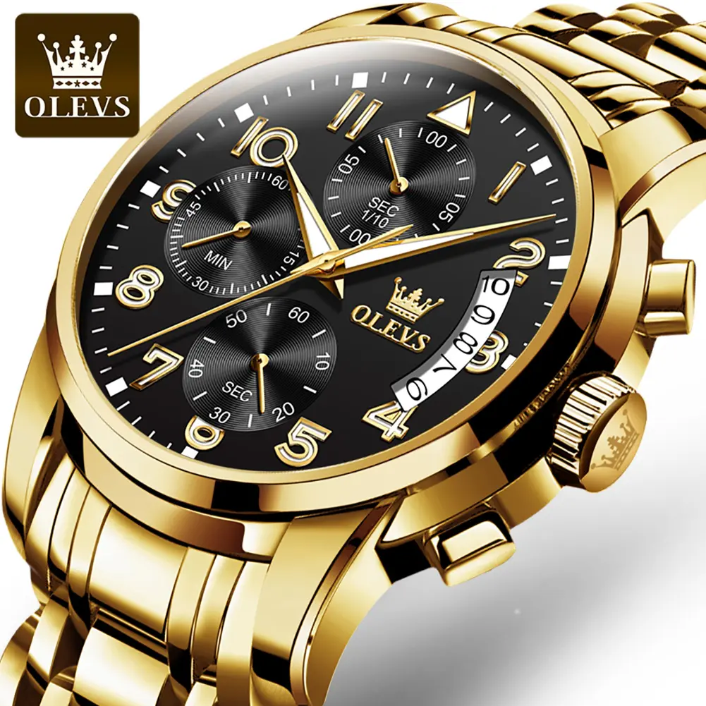 OLEVS 2879 Men Quartz WristWatch Water Resistant Stainless Steel Analog Diamond Luxury Watch For Men