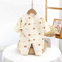 Combinaison pour bébé nouveau-né à fermeture latérale, imprimé ours mignon, manches longues, combinaison chaude pour bébé, pour l'automne et l'hiver, vente en gros