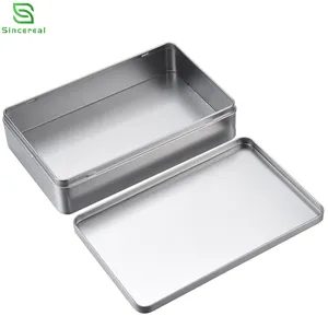 Caja de hojalata de Metal A5 Rectangular de plata vacía de grado alimenticio, embalaje de regalo para galletas